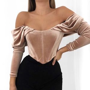 House of CB Holly Blush velvet long sleeve corset